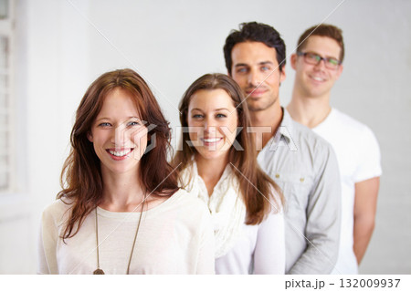 Portrait, group and business people in a row with leadership in office workplace together. Smile, friends and employees standing in line or queue with teamwork, collaboration or solidarity in company Portrait, group and business people in a row with leadership in office workplace together. Smile, friends and employees standing in line or queue with teamwork, collaboration or solidarity in company 132009937