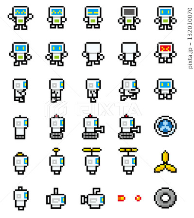 ドット絵　白いロボットのキャラクター 132010070