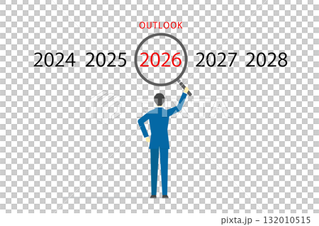 Illustration of a businessman using a magnifying glass to check the outlook for 2026 132010515