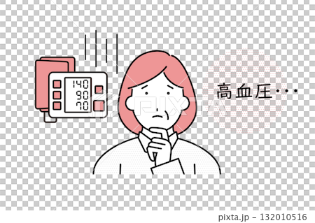 血圧計の数値が高血圧に値する状況に悩みを感じる中年の女性のイラスト 血圧計の数値が高血圧に値する状況に悩みを感じる中年の女性のイラスト 132010516