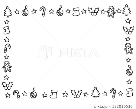 可愛い手描きのクリスマスフレーム 線画 可愛い手描きのクリスマスフレーム 線画 132010536