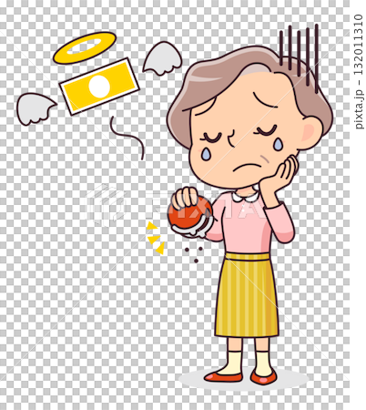 一位老年婦女因錢包空了而傷心的插圖 一位老年婦女因錢包空了而傷心的插圖 132011310