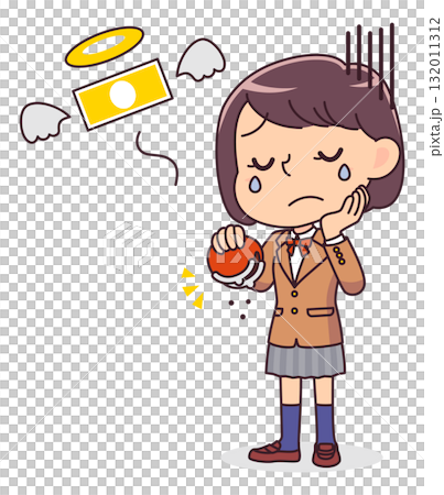 一名女學生因錢包空了而傷心的插圖 一名女學生因錢包空了而傷心的插圖 132011312