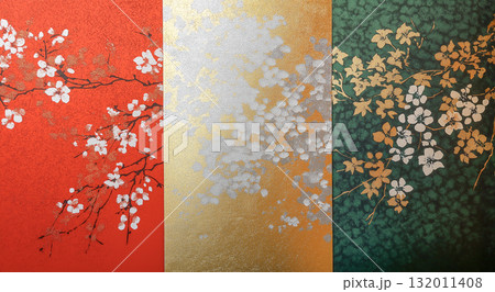 豪華絢爛な金ベースと桜の和紙のパターン 132011408