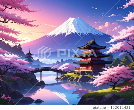 桜と五重塔のある風景 桜と五重塔のある風景 132011421