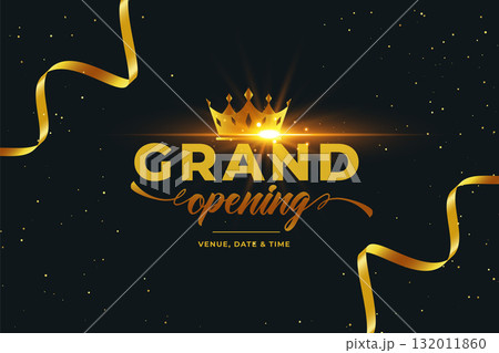 grand opening celebration background with golden crown and ribbon design grand opening celebration background with golden crown and ribbon design 132011860