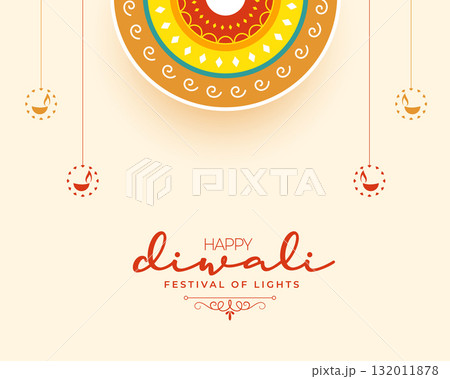 happy diwali festival of lights background with rangoli decor 132011878