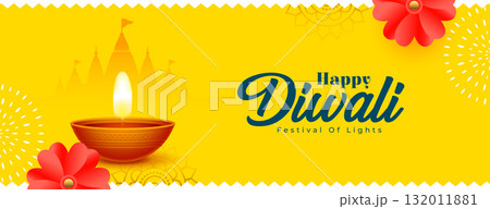 happy diwali festival of lights yellow banner happy diwali festival of lights yellow banner 132011881