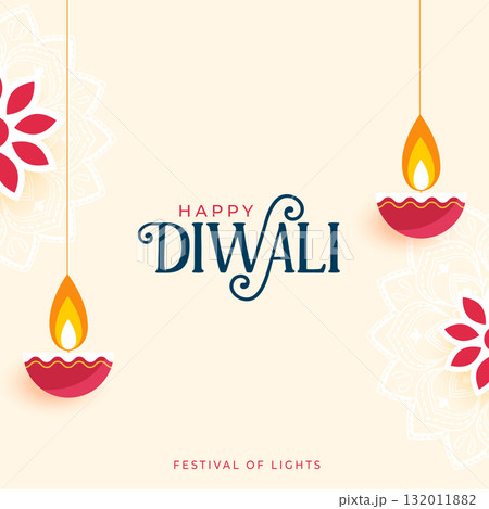 happy diwali festive background with hanging diya 132011882