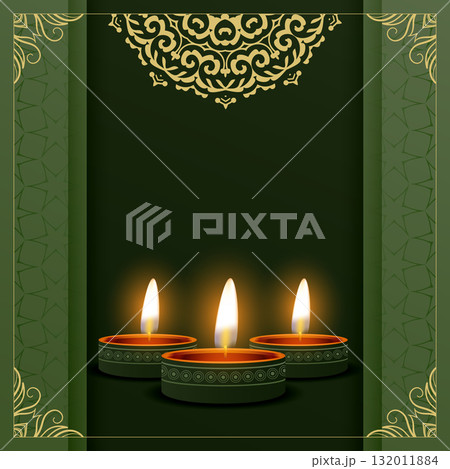 happy diwali festive green banner with glowing diya 132011884