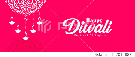 happy diwali festive rangoli pink banner design 132011887