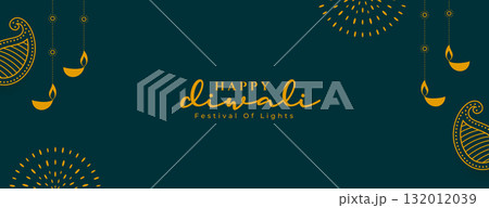 traditional shubh diwali event green banner design 132012039