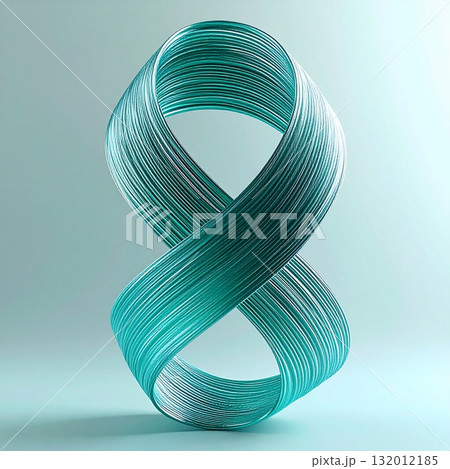 無限大を描く透明なブルーリボンの抽象デザイン 132012185