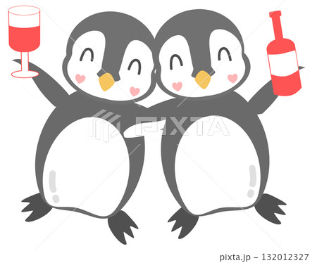 Cute Penguin Couple Celebrating Clipart, Friends with Wine Glass and Bottle Cute Penguin Couple Celebrating Clipart, Friends with Wine Glass and Bottle 132012327