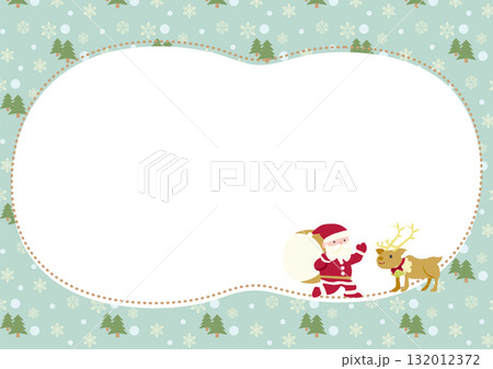 モミの木と雪のパターン素材のフレーム　サンタクロースとトナカイ 132012372