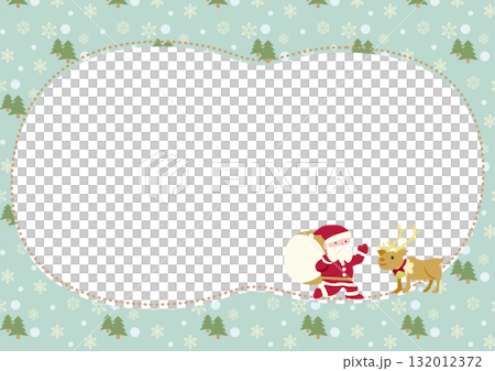 Fir tree and snow pattern frame: Santa Claus and reindeer Fir tree and snow pattern frame: Santa Claus and reindeer 132012372