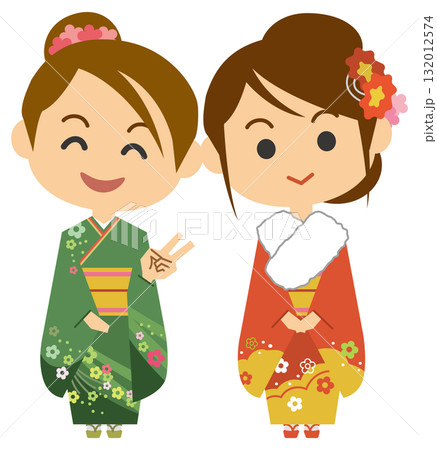 振袖姿の女性のイメージイラスト 132012574