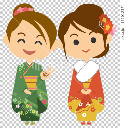 振袖姿の女性のイメージイラスト 132012574