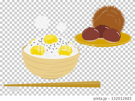碗裝栗子飯和籃子裝栗子的插圖 碗裝栗子飯和籃子裝栗子的插圖 132012685
