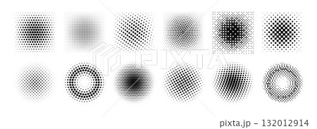 Halftone gradient collection. Dotted textured round and square patterns. Cartoon faded background set. Pixelated bitmap element pack for frame, poster, collage, banner. Vector comic bundle Halftone gradient collection. Dotted textured round and square patterns. Cartoon faded background set. Pixelated bitmap element pack for frame, poster, collage, banner. Vector comic bundle 132012914