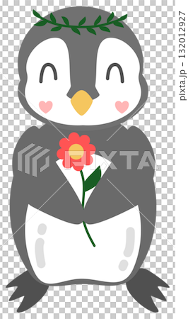 Cute Penguin Clipart with Flower and Leaf Crown 132012927