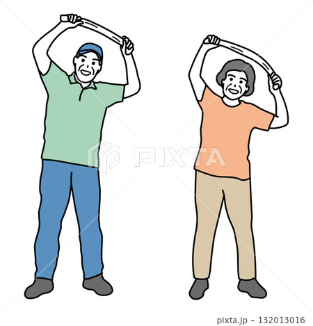 タオル体操をする高齢の男女のイラスト 132013016