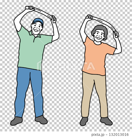 タオル体操をする高齢の男女のイラスト 132013016