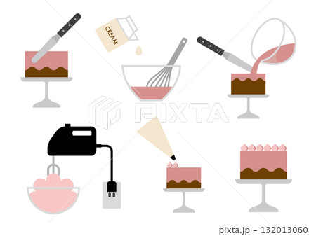 スポンジケーキにいちごクリームでデコレーションをする 132013060