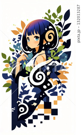 物思いにふける女の子　パッチワーク 132013287