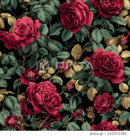 Dark Moody Seamless Floral Pattern with Deep Red Roses Dark Moody Seamless Floral Pattern with Deep Red Roses 132013362