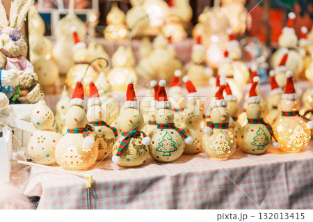 Christmas decorations and handmade gifts. Merry Christmas, holiday and happy New Year concept Christmas decorations and handmade gifts. Merry Christmas, holiday and happy New Year concept 132013415