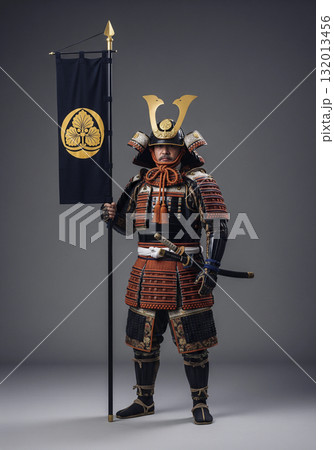 甲冑を着た武将　日本のサムライ 　旗 132013456