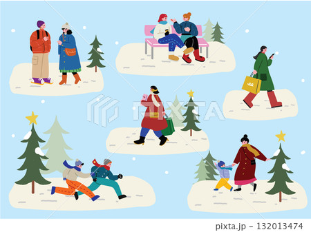 冬に外出を楽しむ人たち 132013474