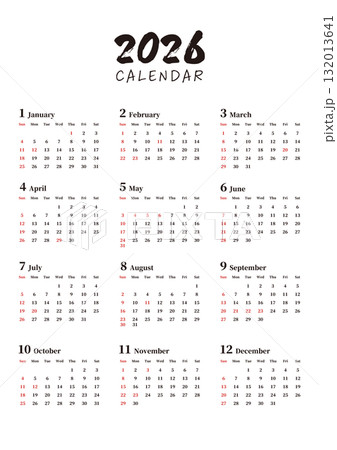 シンプルな年間カレンダー 日曜始まり タテ A4 シンプルな年間カレンダー 日曜始まり タテ A4 132013641