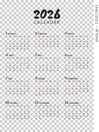 Simple annual calendar, Sunday start, portrait, A4 Simple annual calendar, Sunday start, portrait, A4 132013641