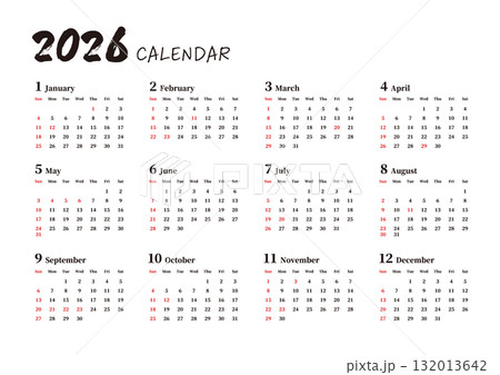 シンプルな年間カレンダー 日曜始まり ヨコ A4 シンプルな年間カレンダー 日曜始まり ヨコ A4 132013642