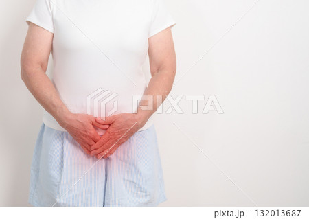 Elderly Woman having abdomen pain for Ovarian, Uterine and Cervical awareness month cancer, Cervix disorder, Endometriosis, Hysterectomy, Uterine fibroids, Reproductive system and women health concept 132013687