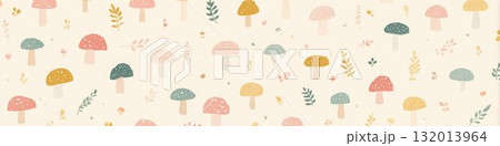 北欧風のきのこ柄パターン イラスト 背景素材 132013964