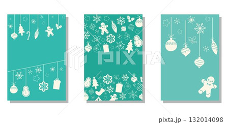 クリスマスデコレーションカードセット、メリークリスマスの可愛いイラスト クリスマスデコレーションカードセット、メリークリスマスの可愛いイラスト 132014098
