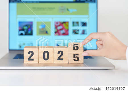 2025 end year to Happy New Year 2026 block against laptop background. Hiring, recruitment, job, Social Media, SEO, Search Engine Optimization and New Year concepts 2025 end year to Happy New Year 2026 block against laptop background. Hiring, recruitment, job, Social Media, SEO, Search Engine Optimization and New Year concepts 132014107