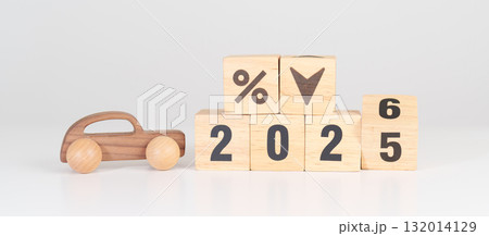 2026 New Year with percentage change to UP and Down arrow with car model. Car loan, Interest rate, Insurance, Financial, vehicle Repair, Automobile Tax, mortgage and Maintenance 132014129