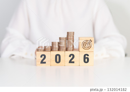 Happy New Year 2026 with Coins stack and dartboard icon. Strategy, goal, Money, Budget, tax, investment, financial, savings and New Year Resolution concepts Happy New Year 2026 with Coins stack and dartboard icon. Strategy, goal, Money, Budget, tax, investment, financial, savings and New Year Resolution concepts 132014182