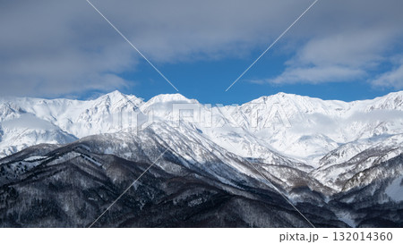 冠雪の山並み　北アルプス　長野県白馬村 132014360