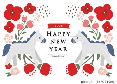 2026年 午年 年賀状テンプレート 2026年 午年 年賀状テンプレート 132014560