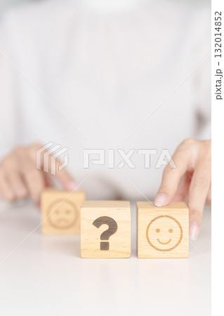 Good Emotion face with Question block, Mental health Assessment, Psychology, Health Wellness, Feedback, Customer Review, Experience, Satisfaction Survey, Opinion, Evaluation and World Mental Health 132014852