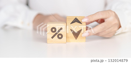 Percentage block change to UP and Down arrow. Interest rate, GDP, stocks market, financial, deflation and Inflation, ranking, mortgage, debt, Loan and Economic Recession concept Percentage block change to UP and Down arrow. Interest rate, GDP, stocks market, financial, deflation and Inflation, ranking, mortgage, debt, Loan and Economic Recession concept 132014879