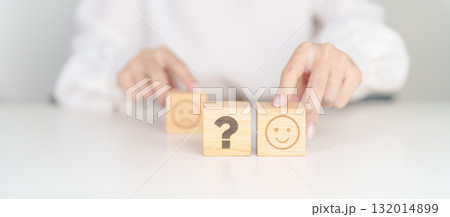 Good Emotion face with Question block, Mental health Assessment, Psychology, Health Wellness, Feedback, Customer Review, Experience, Satisfaction Survey, Opinion, Evaluation and World Mental Health 132014899