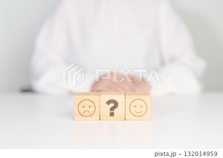 Emotion face with Question block, Mental health Assessment, Psychology, Health Wellness, Feedback, Customer Review, Experience, Satisfaction Survey, Opinion, Evaluation and World Mental Health day 132014959