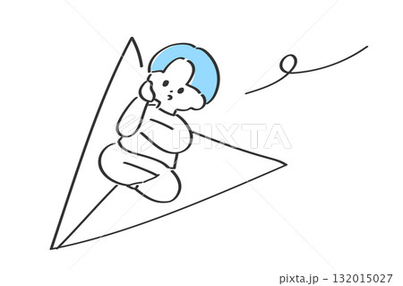 紙飛行機に座る男性　メール　メッセージ　送信 132015027