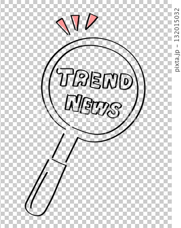 TREND・NEWSの文字と虫眼鏡の手書きイラスト 132015032